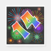 Farbenfrohe Feuerwerke + Regenbogenmuster "14" Ere Serviette (Vorderseite)