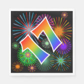 Farbenfrohe Feuerwerke + Regenbogenmuster "17" Ere Serviette (Vorderseite)
