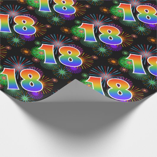 Farbenfrohe Feuerwerke + Regenbogenmuster "18" Eve Geschenkpapier (Ecke)