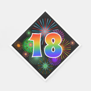 Farbenfrohe Feuerwerke + Regenbogenmuster "18" Eve Serviette