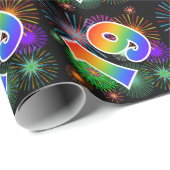 Farbenfrohe Feuerwerke + Regenbogenmuster "19" Eve Geschenkpapier (Rolleneckpunkt)