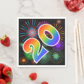 Farbenfrohe Feuerwerke + Regenbogenmuster "20" Eve Serviette (Beispiel)