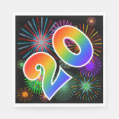 Farbenfrohe Feuerwerke + Regenbogenmuster "20" Eve Serviette (Vorderseite)