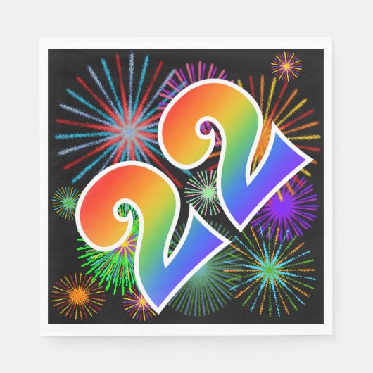 Farbenfrohe Feuerwerke + Regenbogenmuster "22" Ere Serviette (Vorderseite)
