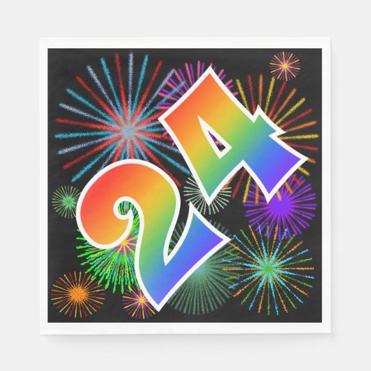 Farbenfrohe Feuerwerke + Regenbogenmuster "24" Eve Serviette (Vorderseite)