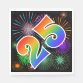 Farbenfrohe Feuerwerke + Regenbogenmuster "25" Eve Serviette (Vorderseite)