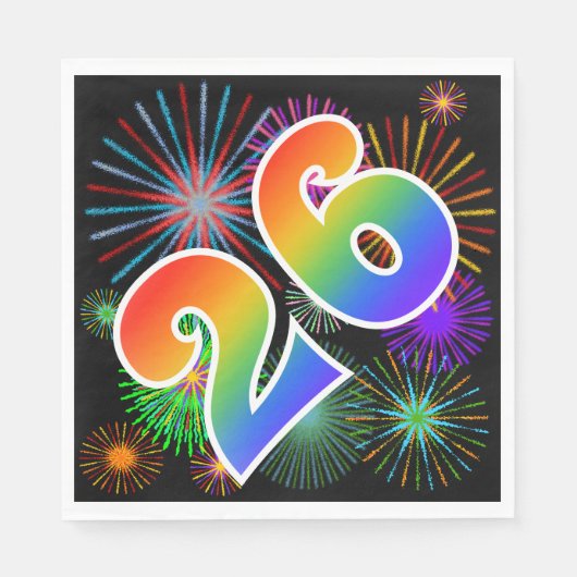 Farbenfrohe Feuerwerke + Regenbogenmuster "26" Eve Serviette (Vorderseite)