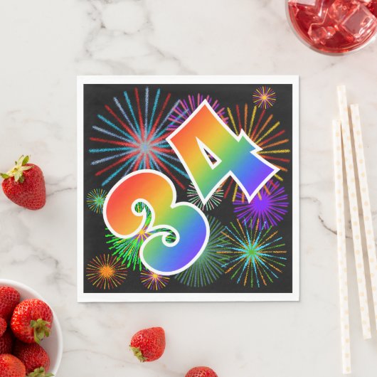 Farbenfrohe Feuerwerke + Regenbogenmuster "34" Ere Serviette (Beispiel)
