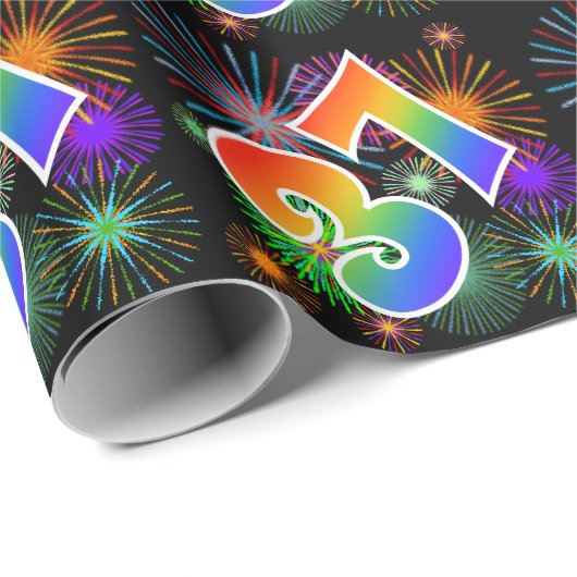 Farbenfrohe Feuerwerke + Regenbogenmuster "37" Ere Geschenkpapier (Rolleneckpunkt)