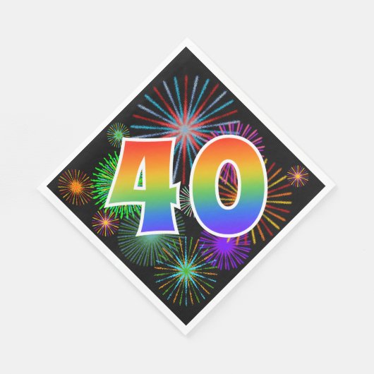 Farbenfrohe Feuerwerke + Regenbogenmuster "40" Eve Serviette (Ecke)