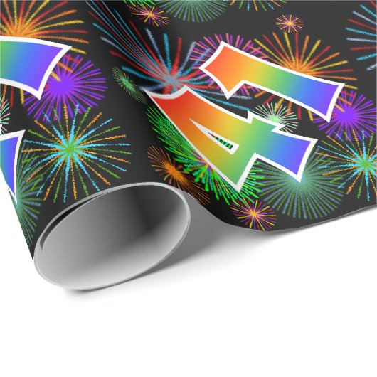 Farbenfrohe Feuerwerke + Regenbogenmuster "41" Ere Geschenkpapier (Rolleneckpunkt)