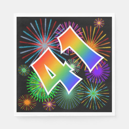 Farbenfrohe Feuerwerke + Regenbogenmuster "41" Ere Serviette (Vorderseite)