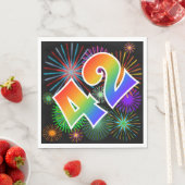 Farbenfrohe Feuerwerke + Regenbogenmuster "42" Ere Serviette (Beispiel)