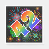 Farbenfrohe Feuerwerke + Regenbogenmuster "42" Ere Serviette (Vorderseite)