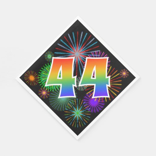 Farbenfrohe Feuerwerke + Regenbogenmuster "44" Ere Serviette (Ecke)