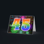 Farbenfrohe Feuerwerke   Regenbogenmuster "45" Eve Karte<br><div class="desc">Die Vorderseite dieses aufregenden, lustigen und lebhaften Grußkartendesigns weist ein farbenfrohes, von feierlichen Feuerwerken inspiriertes Muster auf, zusammen mit der Zahl "45" mit einem bunten, inspirierten Farbverlauf in Regenbogen auf schwarzem Hintergrund. Im Inneren befindet sich eine personalisierte Begrüßungsnachricht, oder man könnte sie löschen und leer verlassen werden, wenn eine Nachricht...</div>