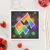 Farbenfrohe Feuerwerke + Regenbogenmuster "47" Eve Serviette (Beispiel)
