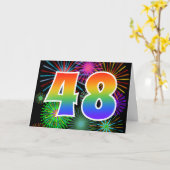 Farbenfrohe Feuerwerke + Regenbogenmuster "48" Eve Karte (Gelbe Blume)