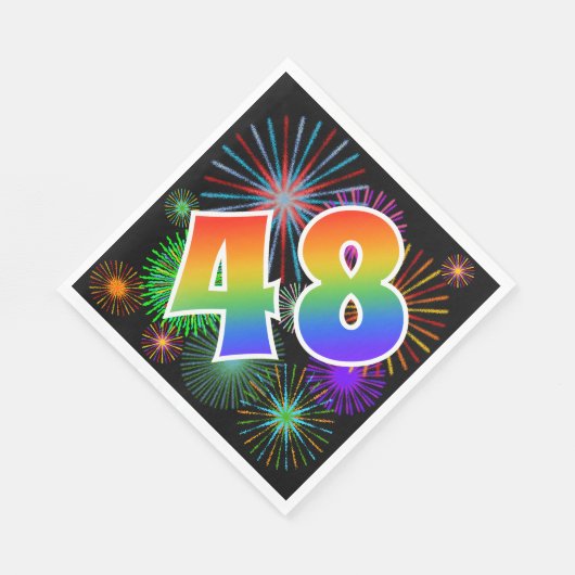 Farbenfrohe Feuerwerke + Regenbogenmuster "48" Eve Serviette (Ecke)