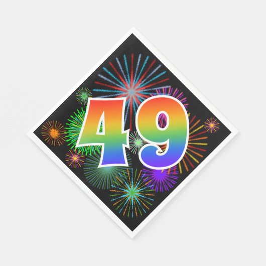 Farbenfrohe Feuerwerke + Regenbogenmuster "49" Eve Serviette (Ecke)