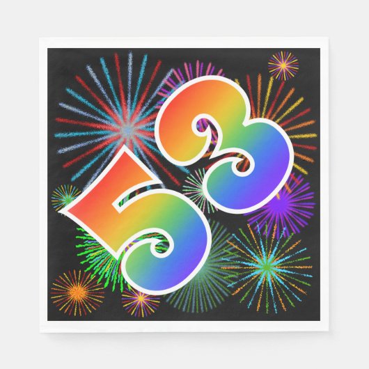 Farbenfrohe Feuerwerke + Regenbogenmuster "53" Eve Serviette (Vorderseite)