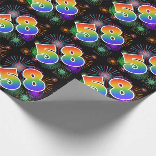 Farbenfrohe Feuerwerke + Regenbogenmuster "58" Eve Geschenkpapier (Ecke)
