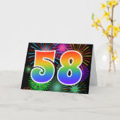 Farbenfrohe Feuerwerke + Regenbogenmuster "58" Eve Karte (Gelbe Blume)