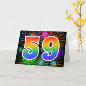 Farbenfrohe Feuerwerke + Regenbogenmuster "59" Eve Karte (Gelbe Blume)