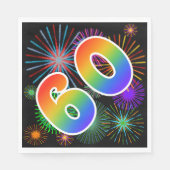 Farbenfrohe Feuerwerke + Regenbogenmuster "60" Eve Serviette (Vorderseite)