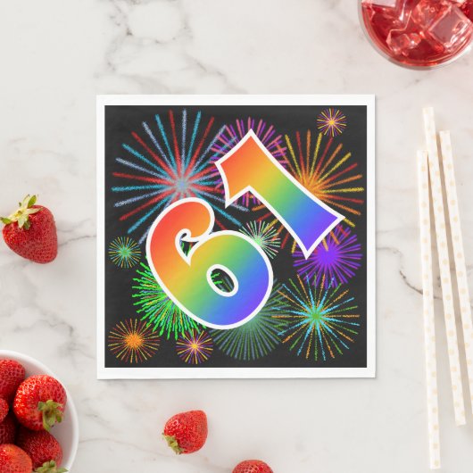 Farbenfrohe Feuerwerke + Regenbogenmuster "61" Ere Serviette (Beispiel)