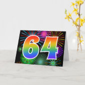 Farbenfrohe Feuerwerke + Regenbogenmuster "64" Ere Karte (Gelbe Blume)