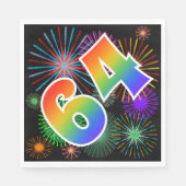 Farbenfrohe Feuerwerke + Regenbogenmuster "64" Ere Serviette (Vorderseite)