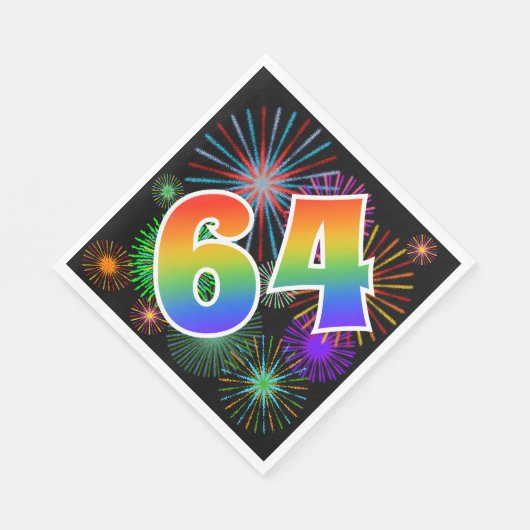 Farbenfrohe Feuerwerke + Regenbogenmuster "64" Ere Serviette (Ecke)