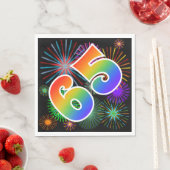 Farbenfrohe Feuerwerke + Regenbogenmuster "65" Eve Serviette (Beispiel)