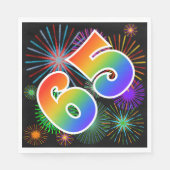 Farbenfrohe Feuerwerke + Regenbogenmuster "65" Eve Serviette (Vorderseite)