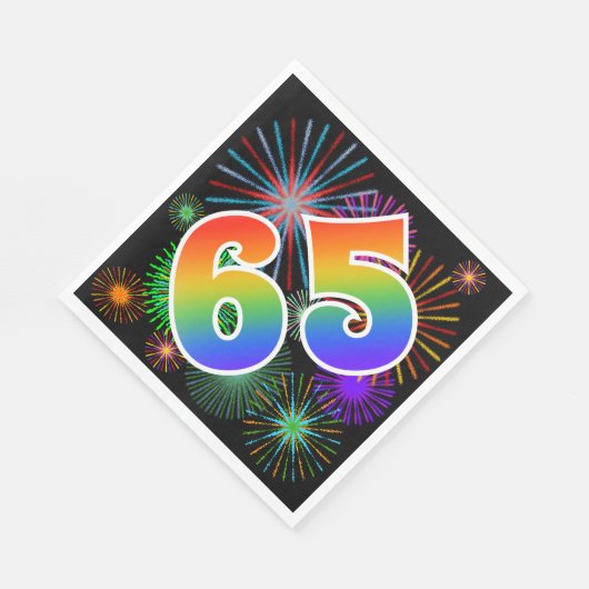Farbenfrohe Feuerwerke + Regenbogenmuster "65" Eve Serviette (Ecke)