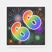 Farbenfrohe Feuerwerke + Regenbogenmuster "66" Ere Serviette (Vorderseite)