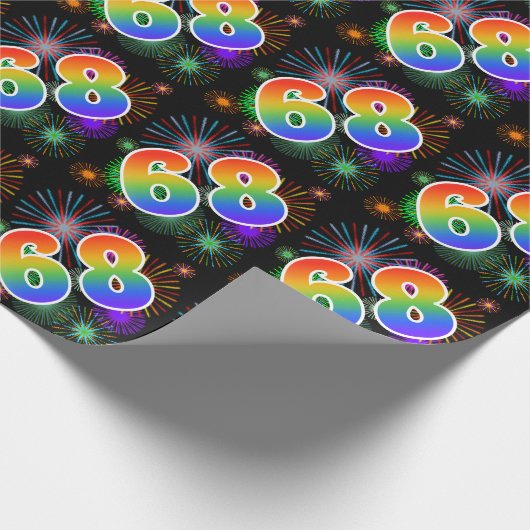 Farbenfrohe Feuerwerke + Regenbogenmuster "68" Eve Geschenkpapier (Ecke)