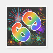 Farbenfrohe Feuerwerke + Regenbogenmuster "69" Eve Serviette (Vorderseite)