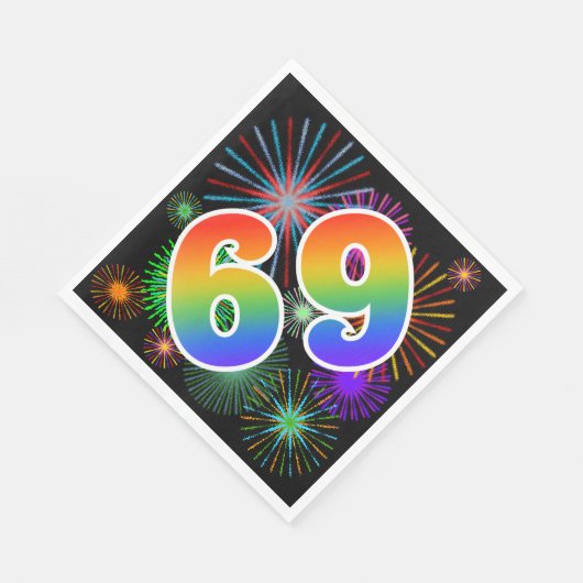 Farbenfrohe Feuerwerke + Regenbogenmuster "69" Eve Serviette (Ecke)