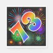 Farbenfrohe Feuerwerke + Regenbogenmuster "73" Eve Serviette (Vorderseite)