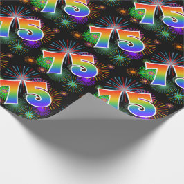 Farbenfrohe Feuerwerke + Regenbogenmuster "75" Eve Geschenkpapier