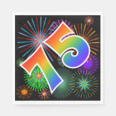 Farbenfrohe Feuerwerke + Regenbogenmuster "75" Eve Serviette (Vorderseite)