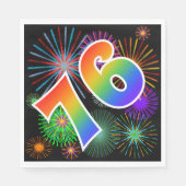 Farbenfrohe Feuerwerke + Regenbogenmuster "76" Ere Serviette (Vorderseite)