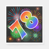 Farbenfrohe Feuerwerke + Regenbogenmuster "78" Eve Serviette (Vorderseite)