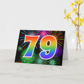 Farbenfrohe Feuerwerke + Regenbogenmuster "79" Eve Karte (Gelbe Blume)