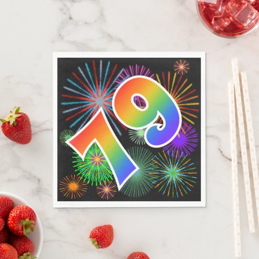 Farbenfrohe Feuerwerke + Regenbogenmuster "79" Eve Serviette (Beispiel)