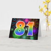 Farbenfrohe Feuerwerke + Regenbogenmuster "81" Ere Karte (Gelbe Blume)
