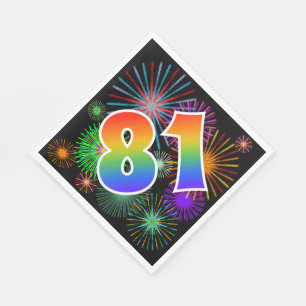 Farbenfrohe Feuerwerke + Regenbogenmuster "81" Ere Serviette