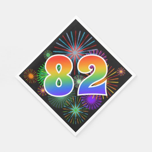 Farbenfrohe Feuerwerke + Regenbogenmuster "82" Ere Serviette (Ecke)